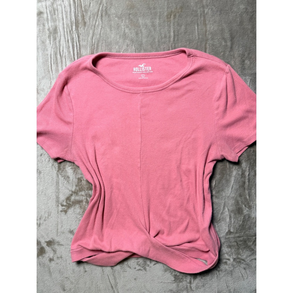 Hollister Must-Have Collection Pink Ribbed Short Sleeve Crew‎ Neck Top Large